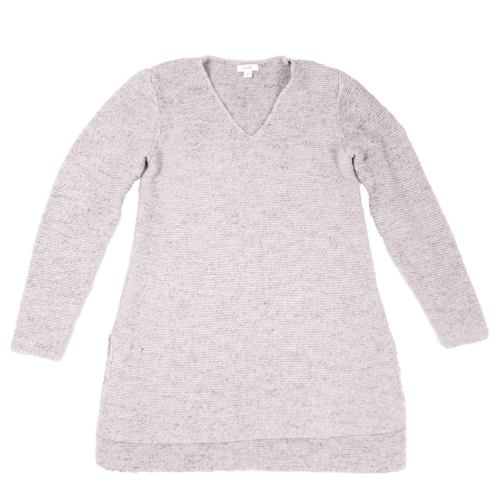 Pure Jill Knit Sweater Tunic Top Beige Long Sleeve V Neck Slouchy Cozycore Small